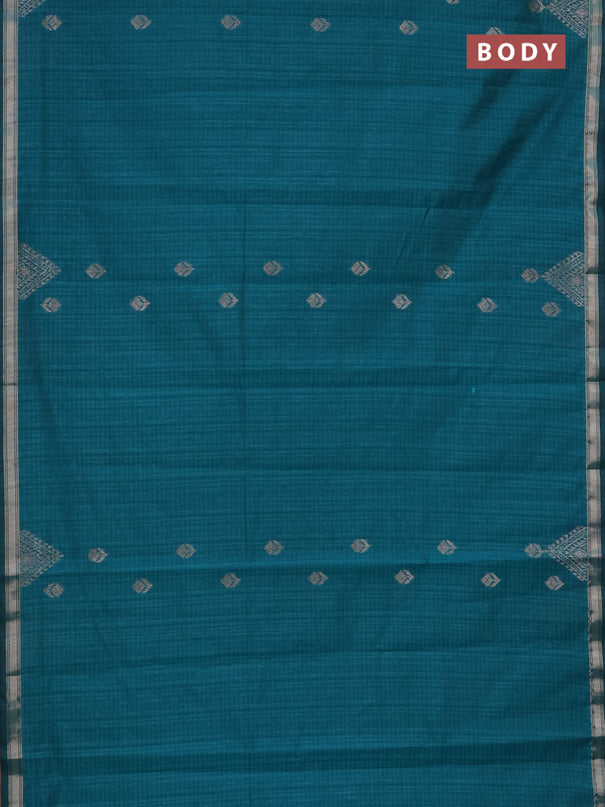Banarasi semi matka saree teal green with silver zari woven buttas and zari woven border