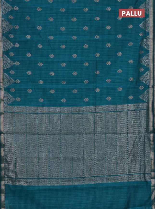Banarasi semi matka saree teal green with silver zari woven buttas and zari woven border