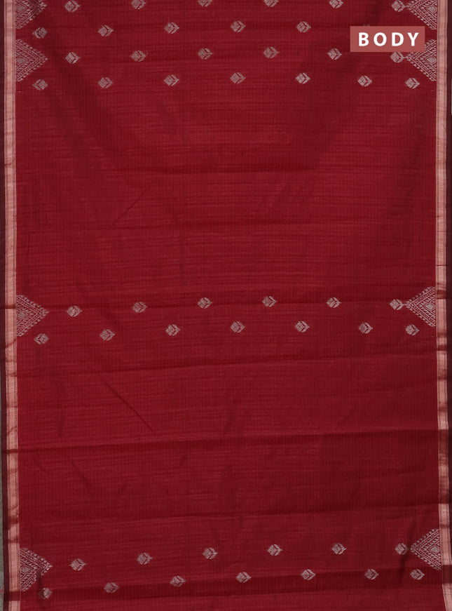Banarasi semi matka saree maroon with silver zari woven buttas and zari woven border