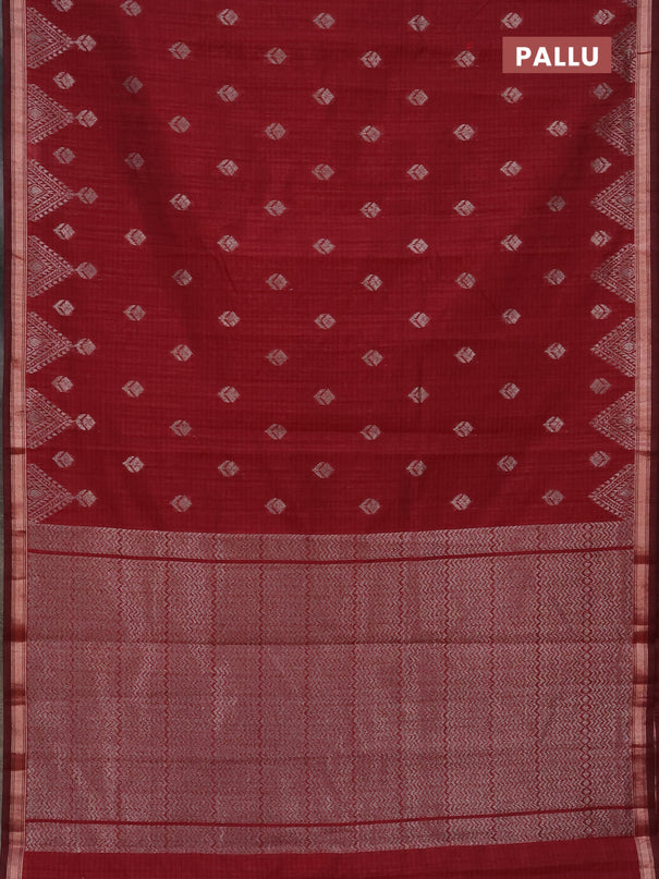 Banarasi semi matka saree maroon with silver zari woven buttas and zari woven border