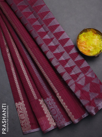 Banarasi semi matka saree wine shade with allover silver & gold zari weaves and zari woven butta border