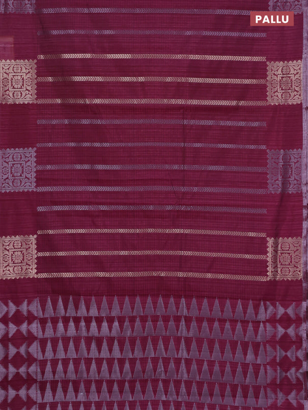 Banarasi semi matka saree wine shade with allover silver & gold zari weaves and zari woven butta border