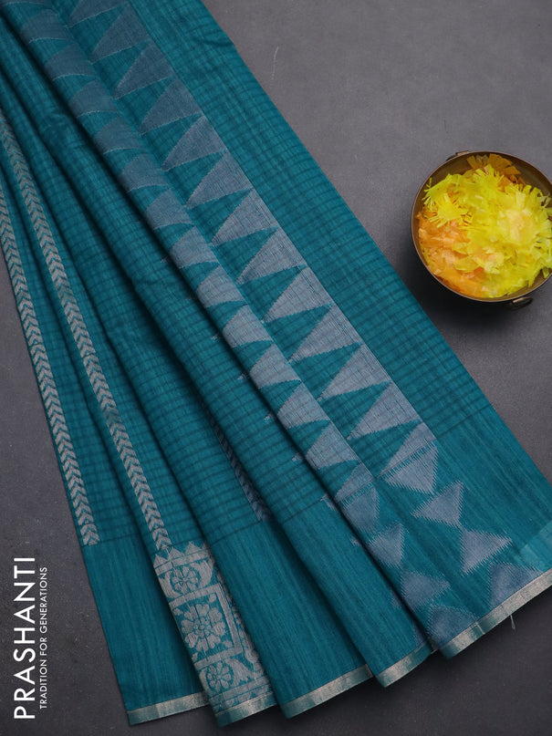 Banarasi semi matka saree teal green with allover silver & gold zari weaves and zari woven butta border