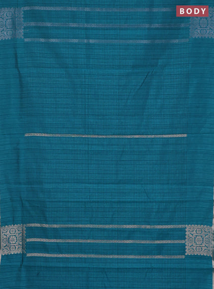 Banarasi semi matka saree teal green with allover silver & gold zari weaves and zari woven butta border