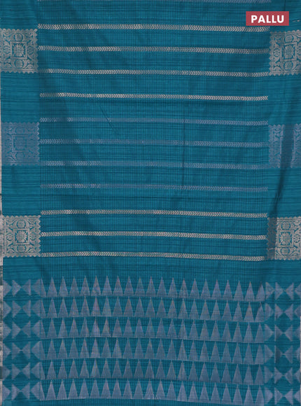 Banarasi semi matka saree teal green with allover silver & gold zari weaves and zari woven butta border