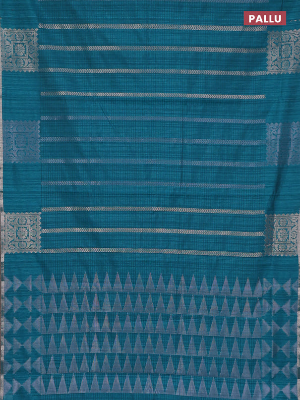 Banarasi semi matka saree teal green with allover silver & gold zari weaves and zari woven butta border