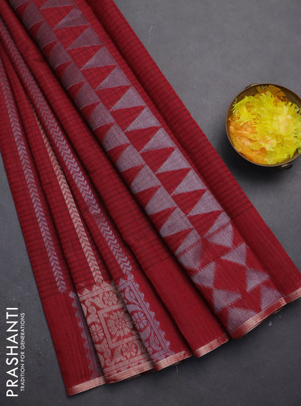 Banarasi semi matka saree maroon with allover silver & gold zari weaves and zari woven butta border