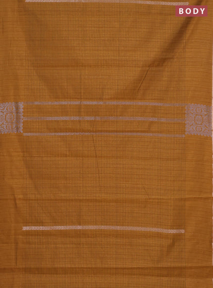 Banarasi semi matka saree dark mustard with allover silver & gold zari weaves and zari woven butta border