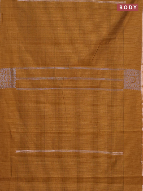Banarasi semi matka saree dark mustard with allover silver & gold zari weaves and zari woven butta border