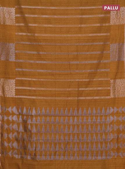 Banarasi semi matka saree dark mustard with allover silver & gold zari weaves and zari woven butta border