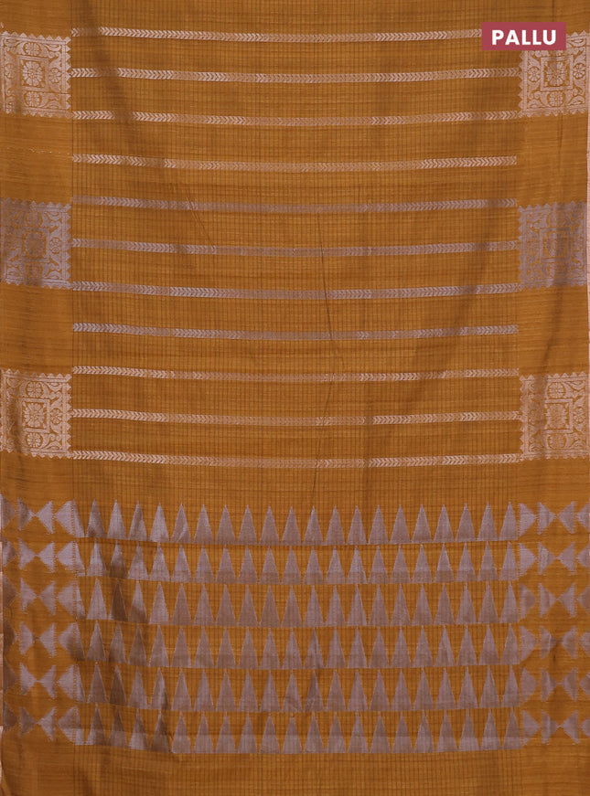 Banarasi semi matka saree dark mustard with allover silver & gold zari weaves and zari woven butta border