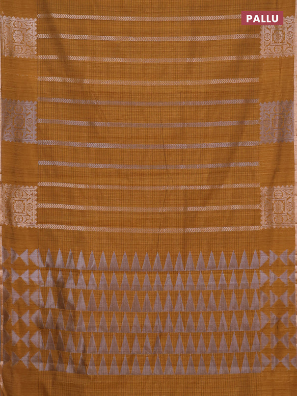 Banarasi semi matka saree dark mustard with allover silver & gold zari weaves and zari woven butta border