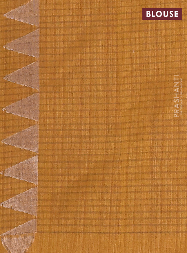 Banarasi semi matka saree dark mustard with allover silver & gold zari weaves and zari woven butta border