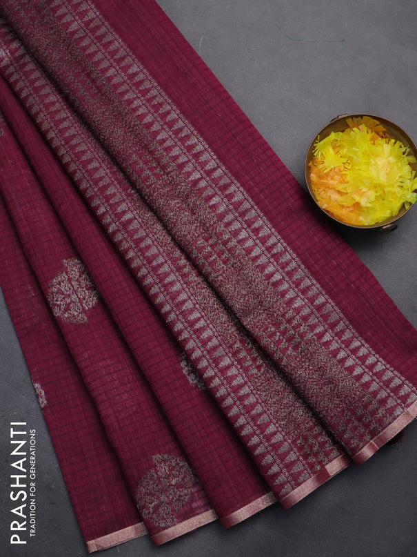 Banarasi semi matka saree wine shade with woven buttas and zari woven piping border