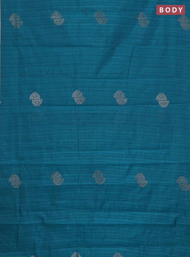 Banarasi semi matka saree teal green with woven buttas and zari woven piping border