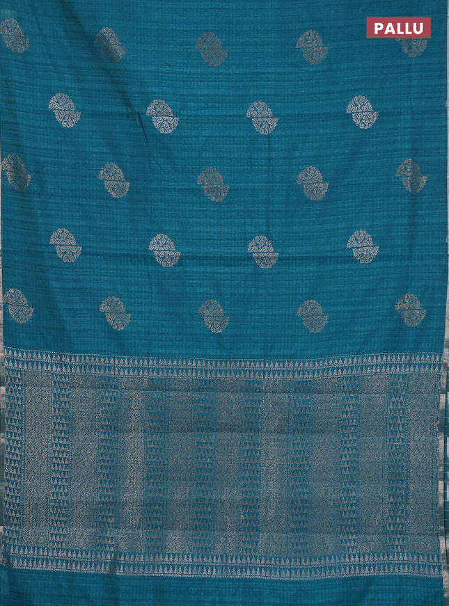 Banarasi semi matka saree teal green with woven buttas and zari woven piping border