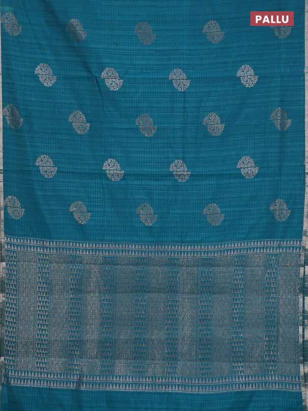 Banarasi semi matka saree teal green with woven buttas and zari woven piping border