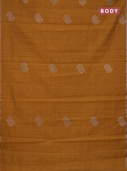 Banarasi semi matka saree dark mustard with woven buttas and zari woven piping border
