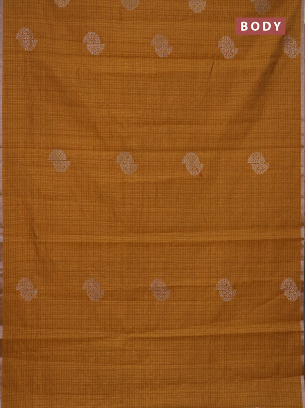 Banarasi semi matka saree dark mustard with woven buttas and zari woven piping border