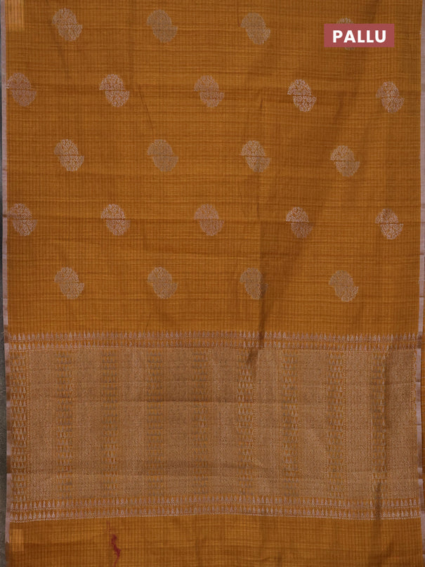 Banarasi semi matka saree dark mustard with woven buttas and zari woven piping border