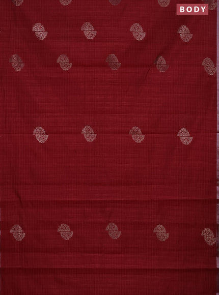 Banarasi semi matka saree maroon with woven buttas and zari woven piping border