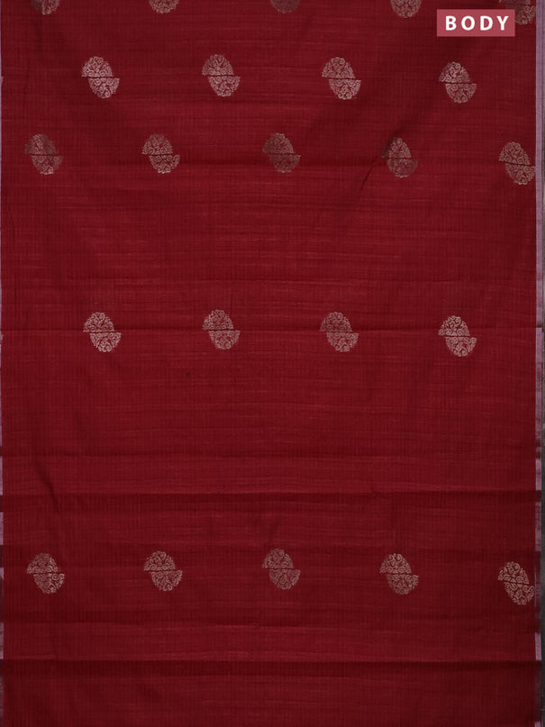 Banarasi semi matka saree maroon with woven buttas and zari woven piping border