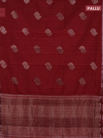 Banarasi semi matka saree maroon with woven buttas and zari woven piping border