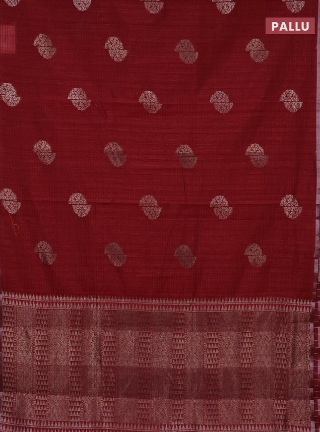 Banarasi semi matka saree maroon with woven buttas and zari woven piping border