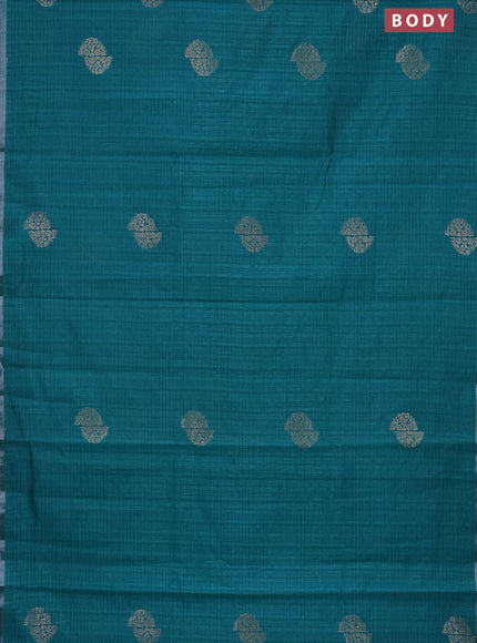 Banarasi semi matka saree teal green with woven buttas and zari woven piping border