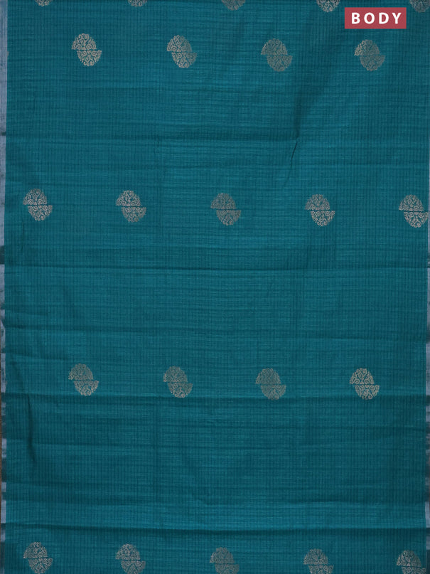 Banarasi semi matka saree teal green with woven buttas and zari woven piping border