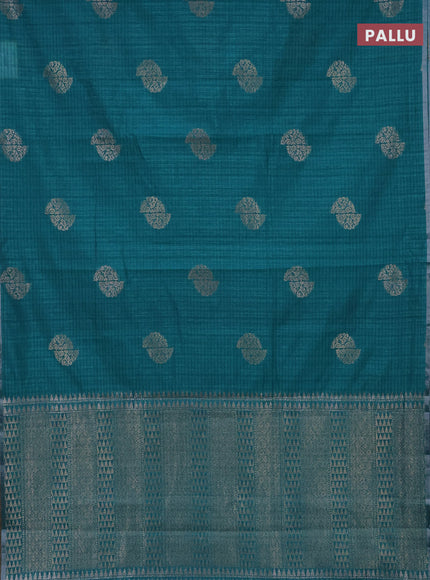 Banarasi semi matka saree teal green with woven buttas and zari woven piping border