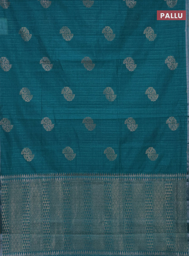 Banarasi semi matka saree teal green with woven buttas and zari woven piping border