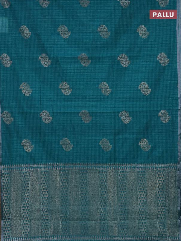 Banarasi semi matka saree teal green with woven buttas and zari woven piping border