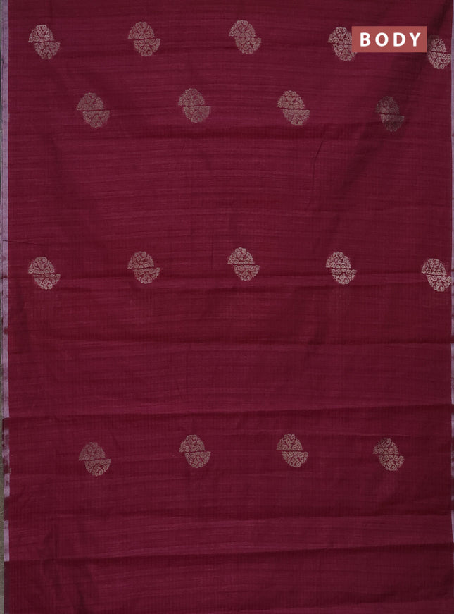 Banarasi semi matka saree wine shade with woven buttas and zari woven piping border