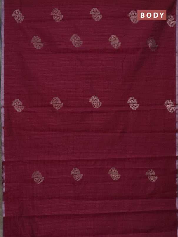 Banarasi semi matka saree wine shade with woven buttas and zari woven piping border