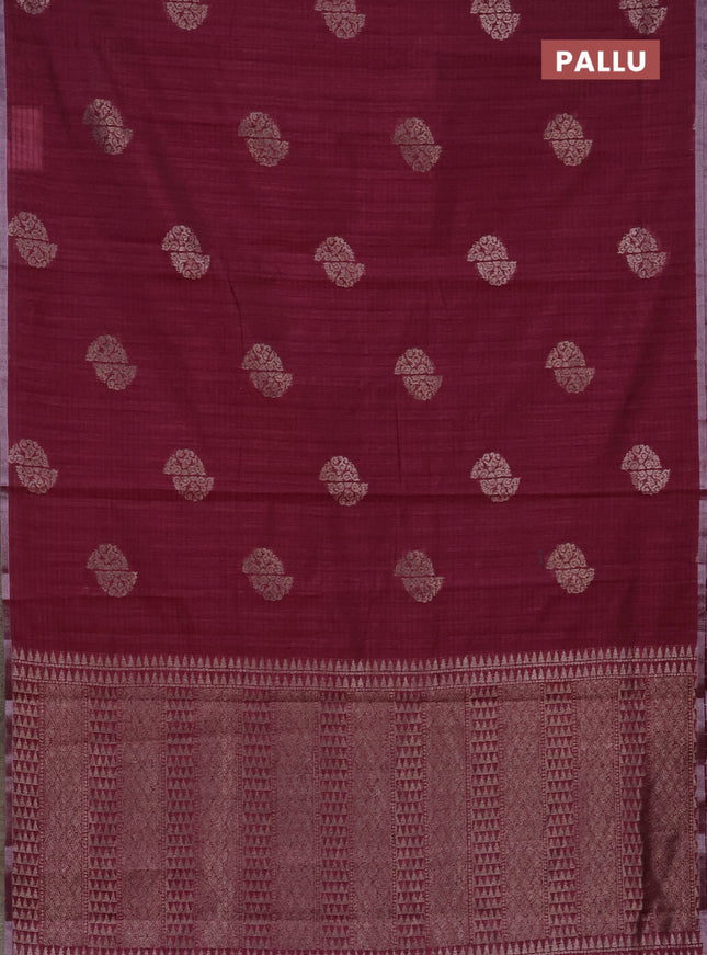 Banarasi semi matka saree wine shade with woven buttas and zari woven piping border