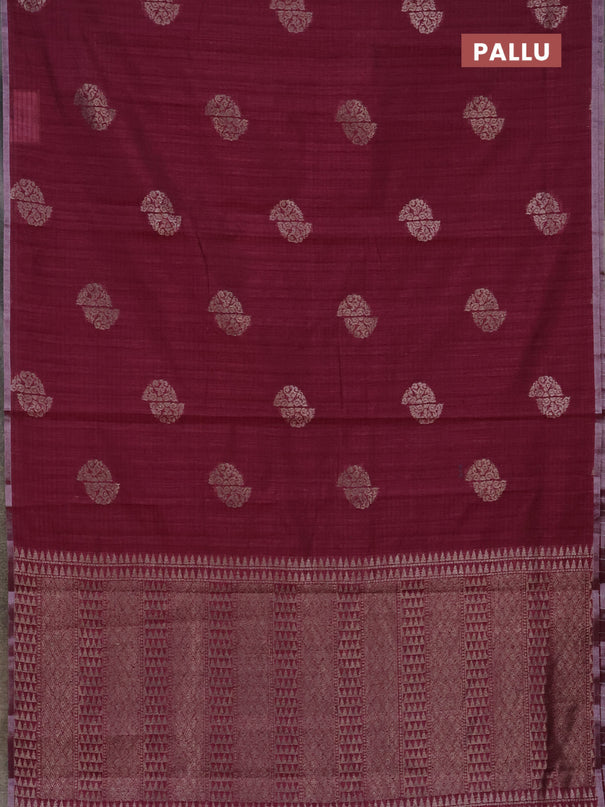 Banarasi semi matka saree wine shade with woven buttas and zari woven piping border