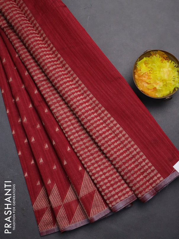 Banarasi semi matka saree maroon with allover zari woven geometric buttas and woven border