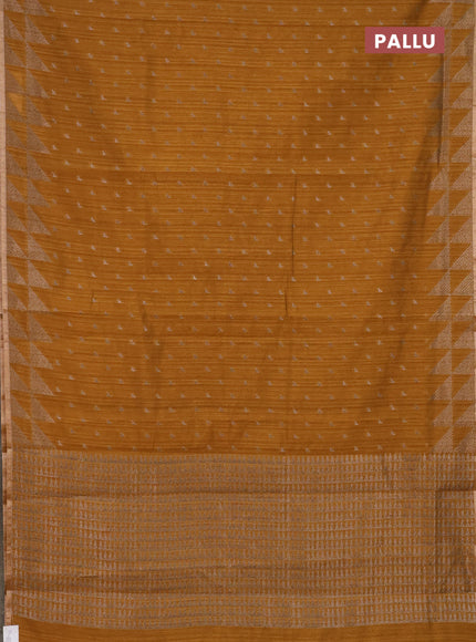 Banarasi semi matka saree dark mustard with allover zari woven geometric buttas and woven border