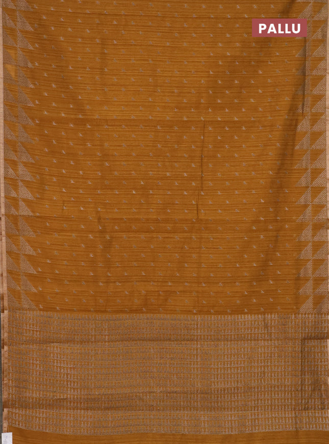 Banarasi semi matka saree dark mustard with allover zari woven geometric buttas and woven border