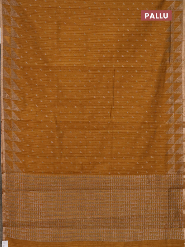 Banarasi semi matka saree dark mustard with allover zari woven geometric buttas and woven border