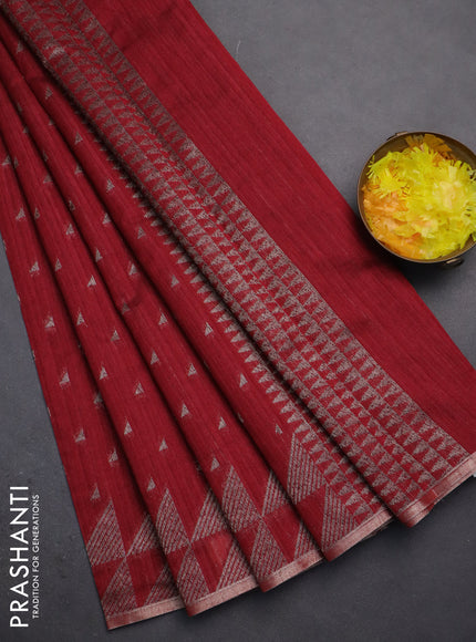 Banarasi semi matka saree maroon with allover zari woven geometric buttas and woven border