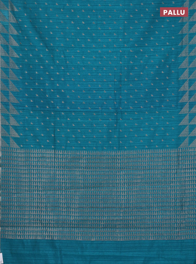 Banarasi semi matka saree teal green shade with allover zari woven geometric buttas and woven border
