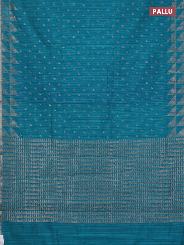 Banarasi semi matka saree teal green shade with allover zari woven geometric buttas and woven border