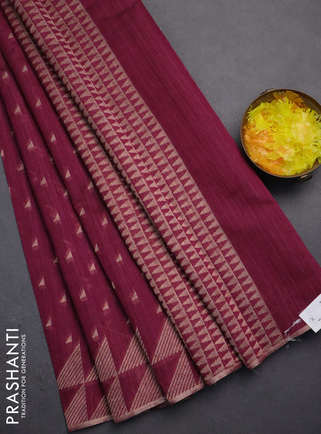 Banarasi semi matka saree wine shade with allover zari woven geometric buttas and woven border