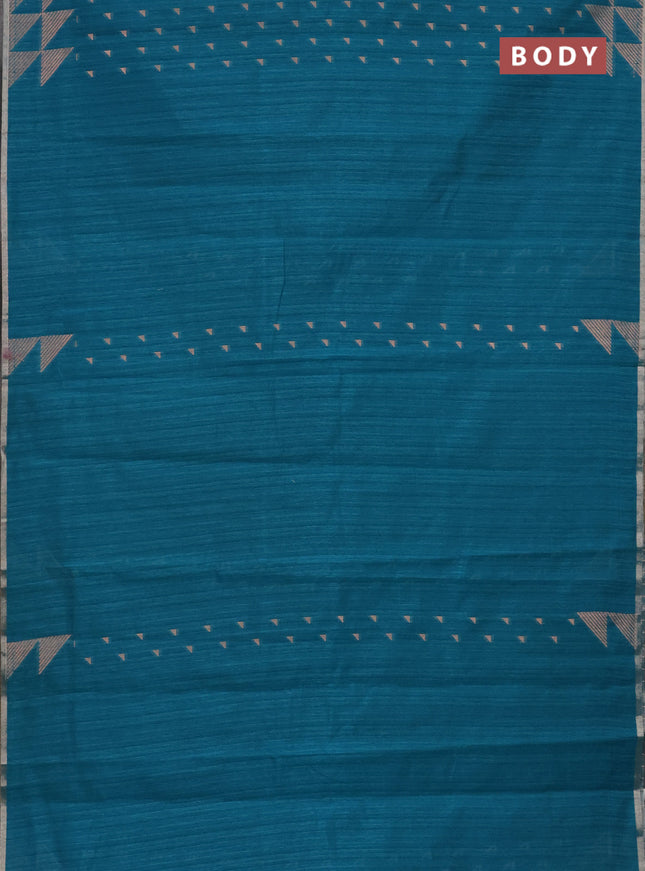 Banarasi semi matka saree teal green shade with allover zari woven geometric buttas and woven border