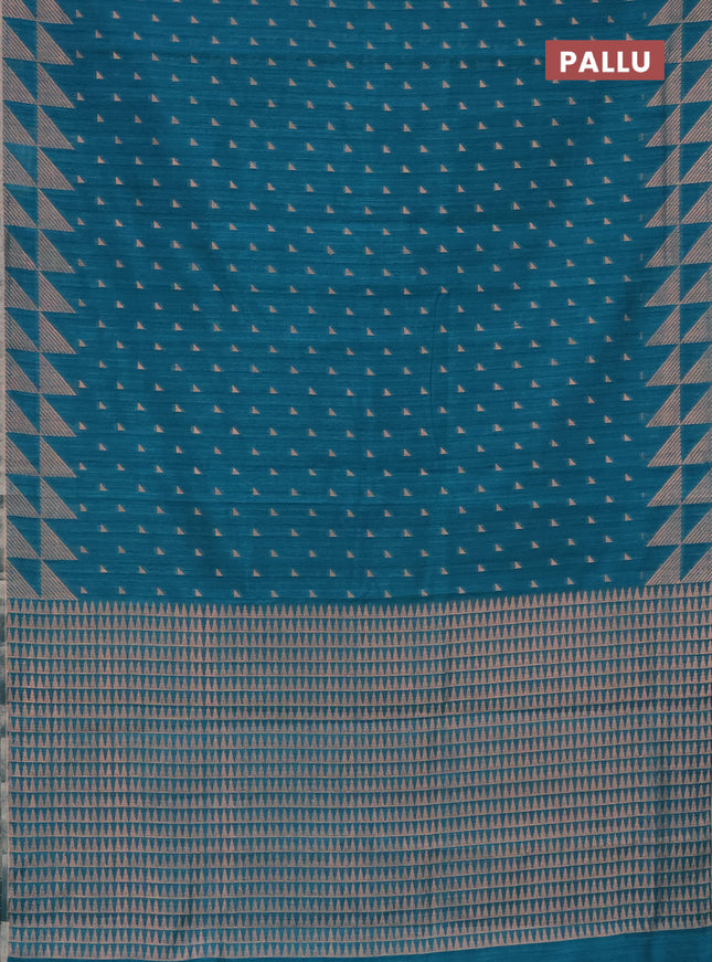 Banarasi semi matka saree teal green shade with allover zari woven geometric buttas and woven border