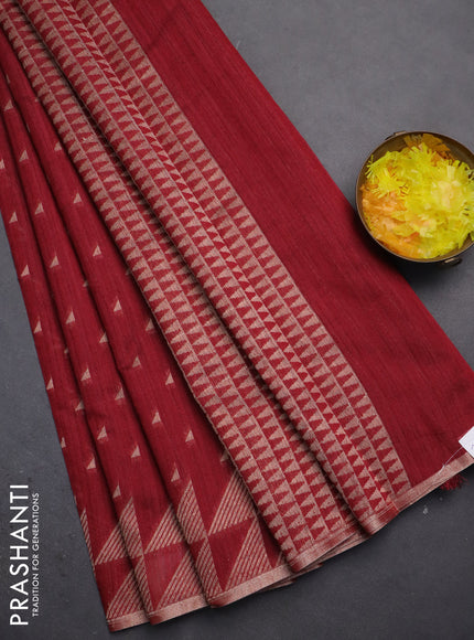 Banarasi semi matka saree maroon with allover zari woven geometric buttas and woven border