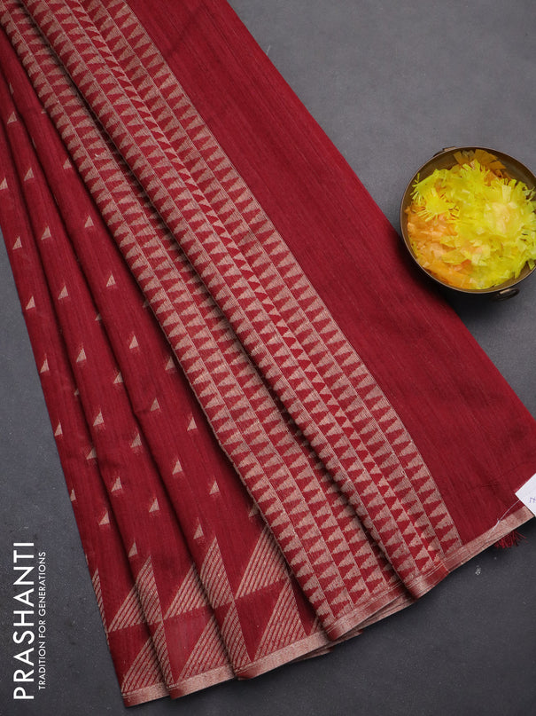 Banarasi semi matka saree maroon with allover zari woven geometric buttas and woven border