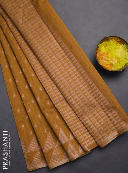 Banarasi semi matka saree dark mustard with allover zari woven geometric buttas and woven border